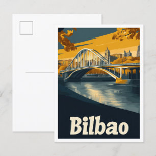 Postal Ilustracion de Viajes de Arte Vintage de Bilbao Es