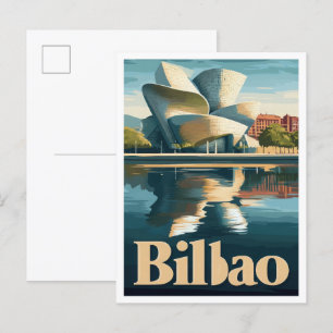 Postal Ilustracion de Viajes de Arte Vintage de Bilbao Es