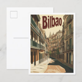 Postal Ilustracion de Viajes de Arte Vintage de Bilbao Es