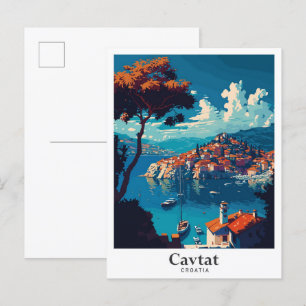 Postal Ilustracion de Viajes de Arte Vintage de Cavtat Cr