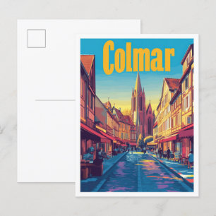 Postal Ilustracion de Viajes de Arte Vintage de Colmar Fr