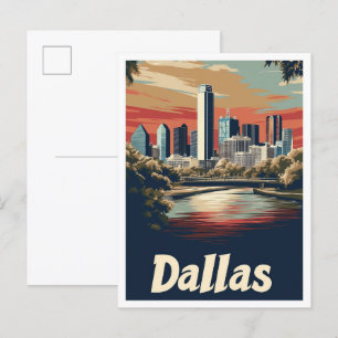 Postal Ilustracion de Viajes de Arte Vintage de Dallas Te