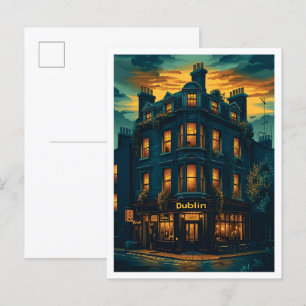 Postal Ilustracion de Viajes de Arte Vintage de Dublin Ir