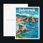 Postal Ilustracion de viajes de arte vintage de Dubrovnik<br><div class="desc">Ilustracion de viajes de arte vintage de Dubrovnik Croacia</div>