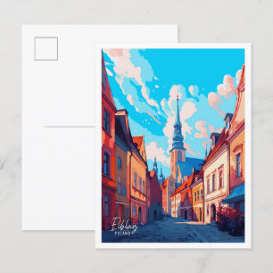 Postal Ilustracion de Viajes de Arte Vintage de Elblag Po