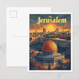 Postal Ilustracion de viajes de arte vintage de Jerusalén
