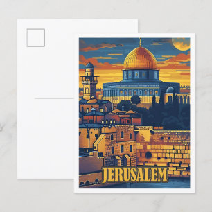 Postal Ilustracion de viajes de arte vintage de Jerusalén