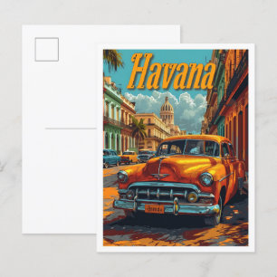Postal Ilustracion de viajes de arte vintage de La Habana