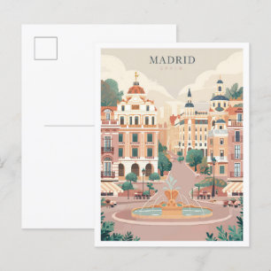Postal Ilustracion de Viajes de Arte Vintage de Madrid Es