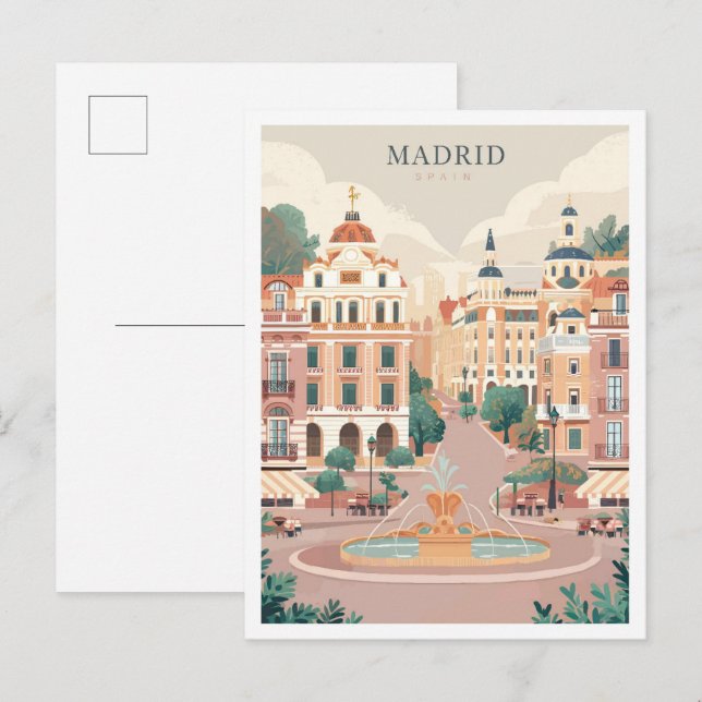 Postal Ilustracion de Viajes de Arte Vintage de Madrid Es (Anverso / Reverso)