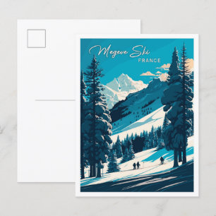Postal Ilustracion de Viajes de Arte Vintage de Megeve Fr