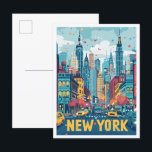 Postal Ilustracion de Viajes de Arte Vintage de New York<br><div class="desc">Nueva York City USA Art Vintage lugar de viaje ilustracion</div>