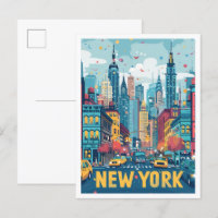 Ilustracion de Viajes de Arte Vintage de New York 