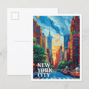 Postal Ilustracion de viajes de arte vintage de New York 