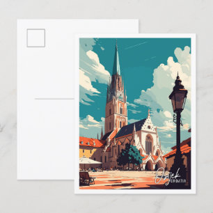Postal Ilustracion de Viajes de Arte Vintage de Osijek Cr