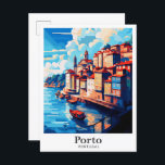 Postal Ilustracion de Viajes de Arte Vintage de Porto Por<br><div class="desc">Ilustracion de pintura de retratos de viaje de arte de Porto Portugal</div>