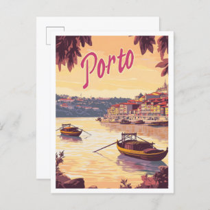 Postal Ilustracion de Viajes de Arte Vintage de Porto Por