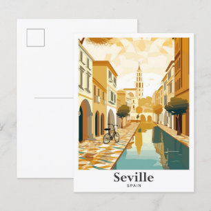 Postal Ilustracion de Viajes de Arte Vintage de Sevilla E