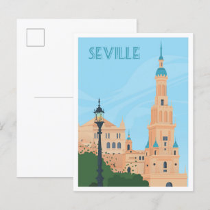 Postal Ilustracion de Viajes de Arte Vintage de Sevilla E