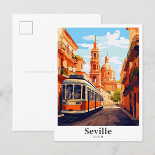 Postal Ilustracion de Viajes de Arte Vintage de Sevilla E