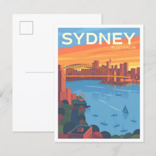 Postal Ilustracion de viajes de arte vintage de Sydney Au