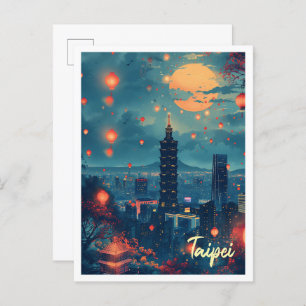 Postal Ilustracion de viajes de arte vitícola de Taipei