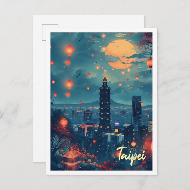 Postal Ilustracion de viajes de arte vitícola de Taipei (Anverso / Reverso)