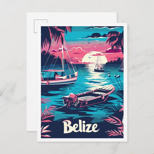 Postal Ilustracion de viajes de Belice Vintage (Anverso / Reverso)