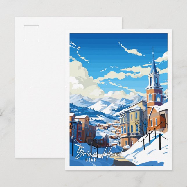 Postal Ilustracion de viajes de Brian Head Utah (Anverso / Reverso)