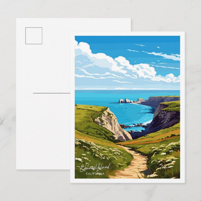 Postal Ilustracion de viajes de Channel Islands Californi (Anverso / Reverso)
