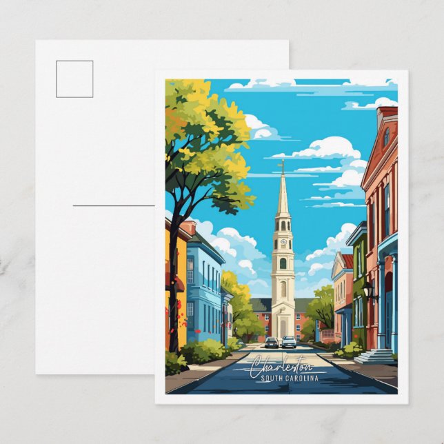 Postal Ilustracion de viajes de Charleston South Carolina (Anverso / Reverso)