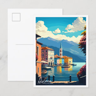 Postal Ilustracion de viajes de cosecha de Ascona Suiza