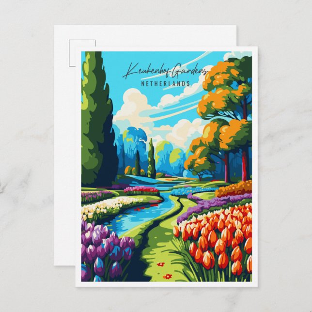 Postal Ilustracion de viajes de cosecha de Keukenhof Gard (Anverso / Reverso)