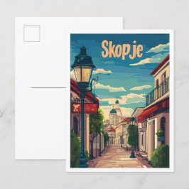 Postal Ilustracion de viajes de cosecha de Skopje Norte d