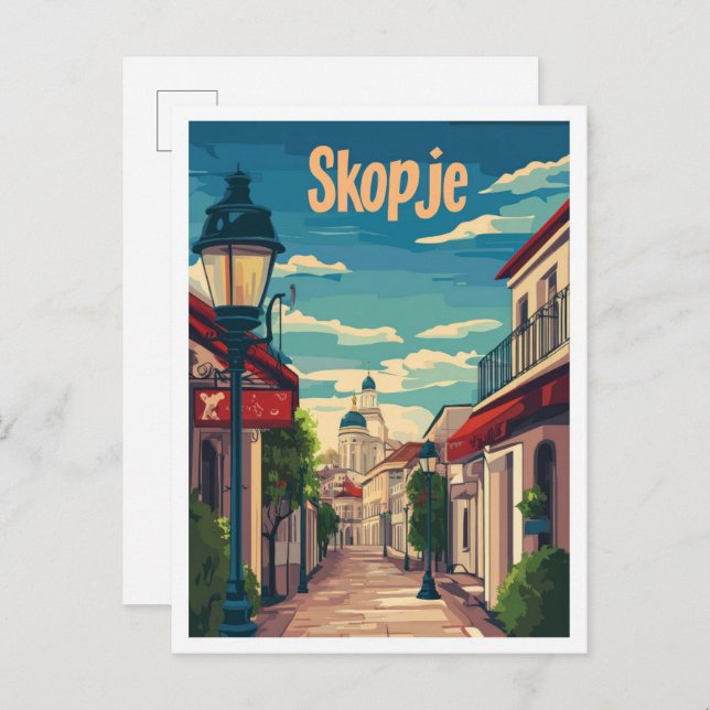 Postal Ilustracion de viajes de cosecha de Skopje Norte d (Anverso / Reverso)