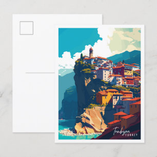 Postal Ilustracion de viajes de cosecha de Trabzon Turquí