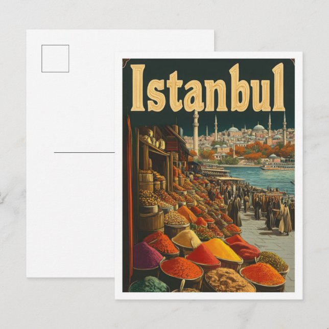 Postal Ilustracion de viajes de cosecha turca de Estambul (Anverso / Reverso)