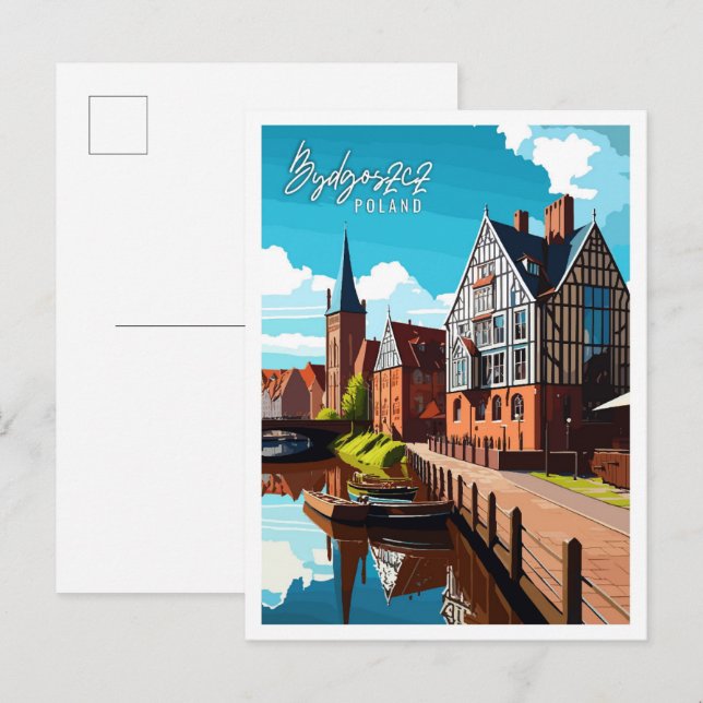 Postal Ilustracion de viajes de época Bydgoszcz Polonia (Anverso / Reverso)