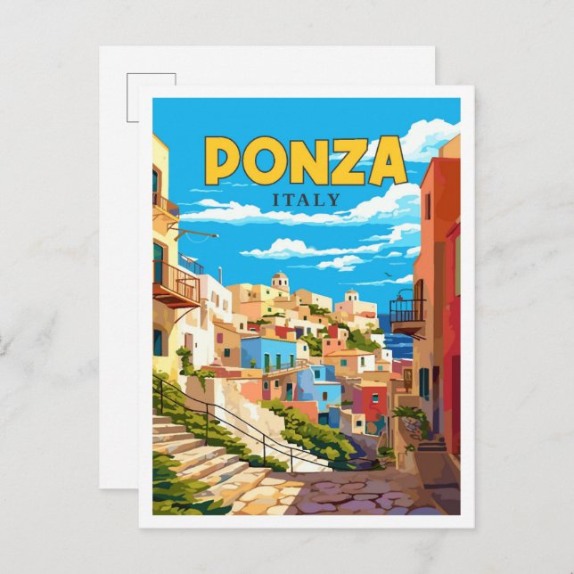 Postal Ilustracion de viajes de época de Ponza Italia (Anverso / Reverso)