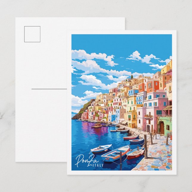 Postal Ilustracion de viajes de época de Ponza Italia (Anverso / Reverso)