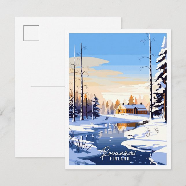 Postal Ilustracion de viajes de época Rovaniemi Finlandia (Anverso / Reverso)