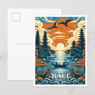 Postal Ilustracion de viajes de estilo Art Vintage de Bal