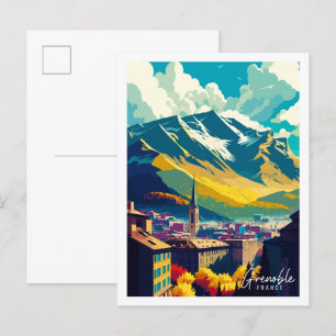 Postal Ilustracion de viajes de Grenoble France vintage