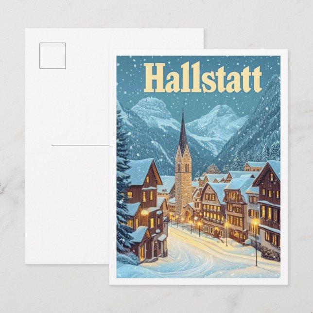 Postal Ilustracion de Viajes de Hallstatt Austria Vintage (Anverso / Reverso)