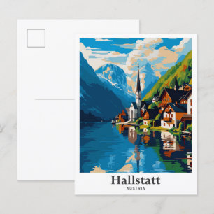 Postal Ilustracion de Viajes de Hallstatt Austria Vintage