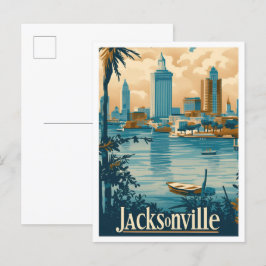Postal Ilustracion de viajes de Jacksonville Florida Vint