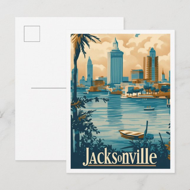 Postal Ilustracion de viajes de Jacksonville Florida Vint (Anverso / Reverso)
