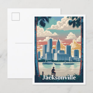 Postal Ilustracion de viajes de Jacksonville Florida Vint