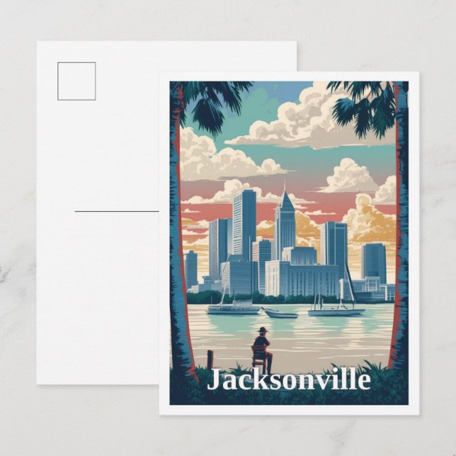 Postal Ilustracion de viajes de Jacksonville Florida Vint (Anverso / Reverso)