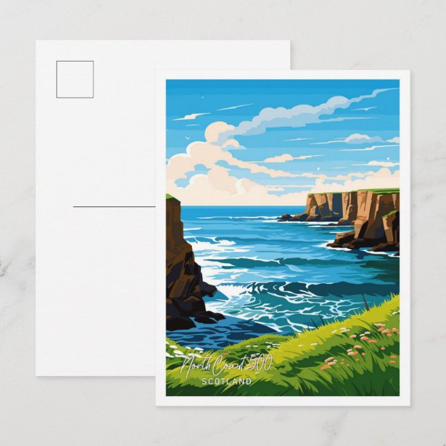 Postal Ilustracion de viajes de la Costa Norte 500 Escoci